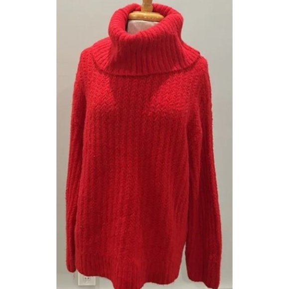 Worn Once - Anthropologie Maeve red Cowl Neck Pullover Chunky Sweater - - Picture 5 of 6
